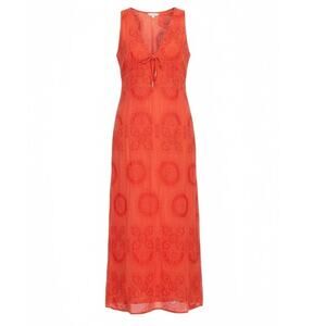 Babakul Coral Orange Embroidered Maxi Dress Boho Festival Cotton Large Vacation